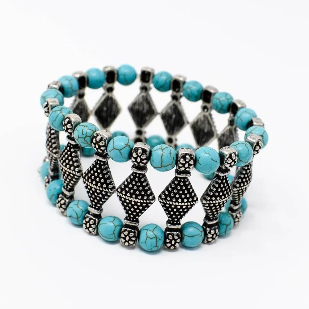 Dyed Howlite silver toned cuff stretch bracelet, will stretch